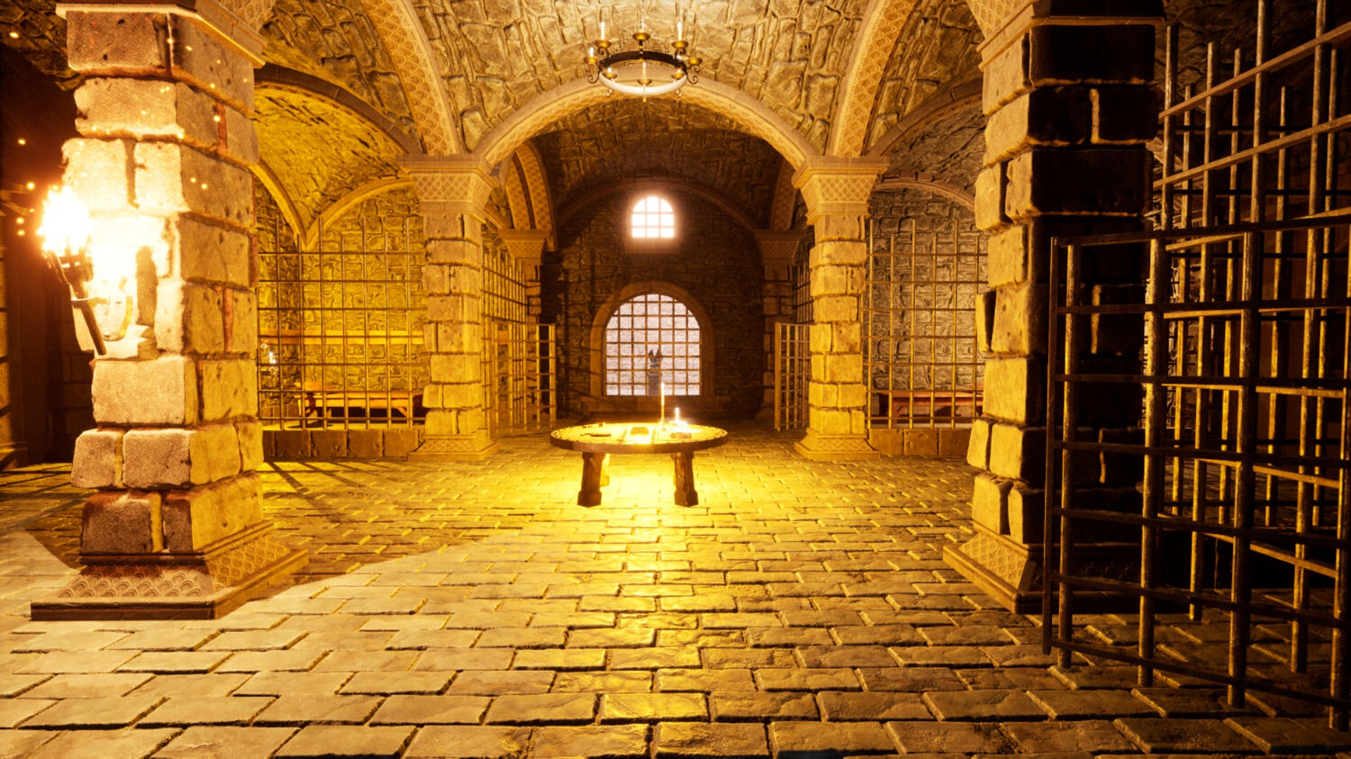 A screenshot of Dungeon Doer. It depicts a bright, orange-lit dungeon room.